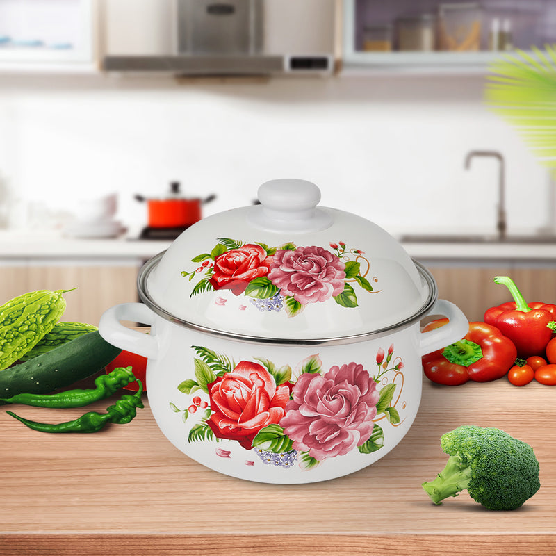 5pc Rose Design Enamel Casserole Cooking Set