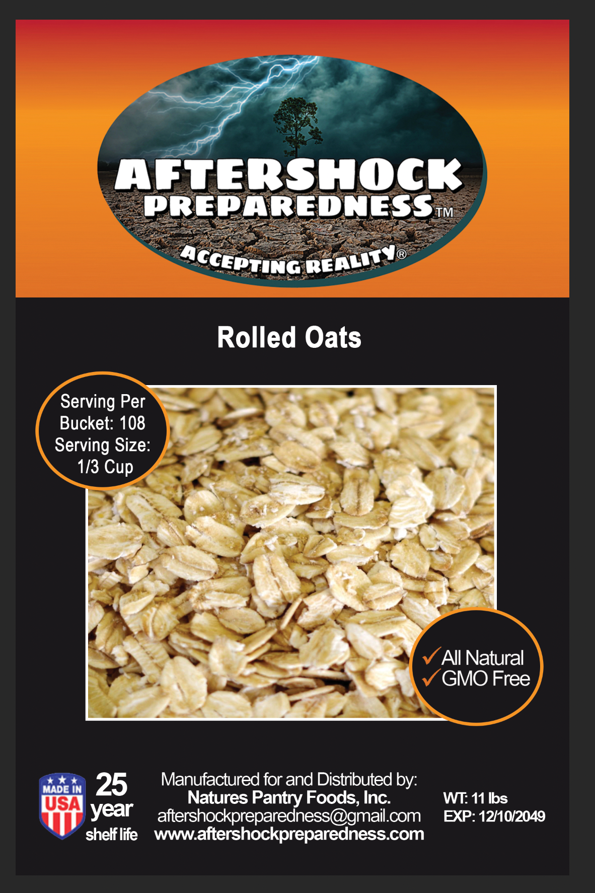 Rolled Oat Bucket ( long term bucket with 14 individual bags per bucket)