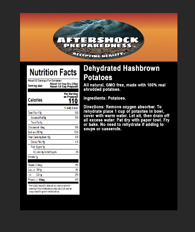 Dehydrated Hashbrown Potato Bucket