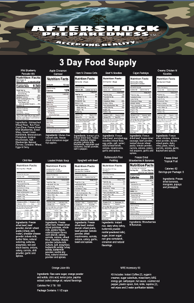 3 Day Food Supply ( Single Serving)