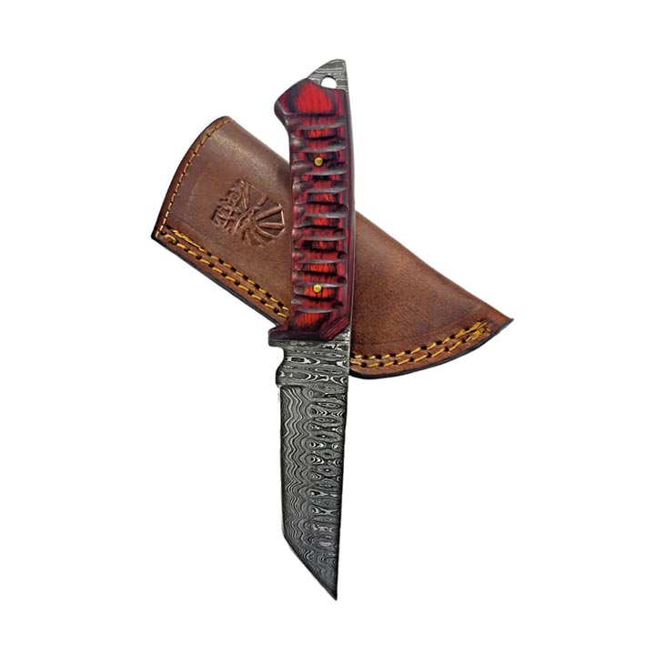 TITAN DIVER - DAMASCUS STEEL/ TANTO POINT/ EDC / TACTICAL BLADE/ CHERRY WOOD TD-275